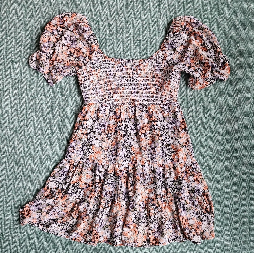 Altar'd State Multicolor Floral Dress with Puff Sleeves